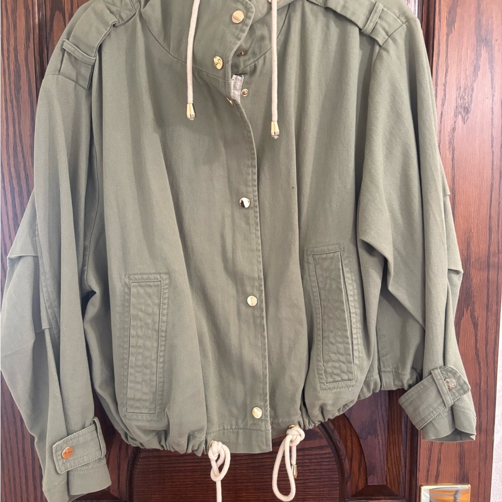 Zara Khaki Utility Jacket with Hood